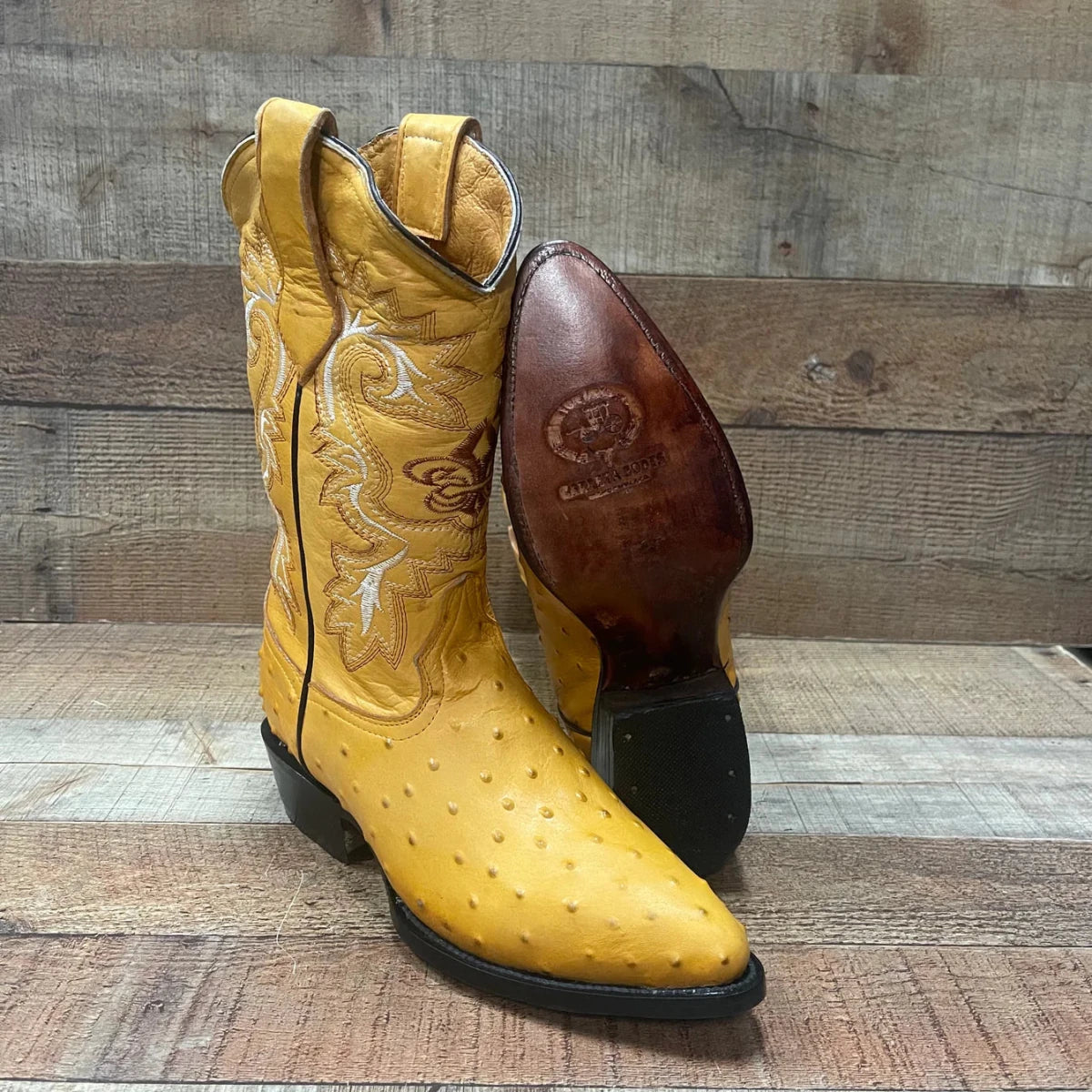 Men's Cowboy Western Ostrich Printed Pointed Boots Est. 099 Mango - OriginalWestern.com