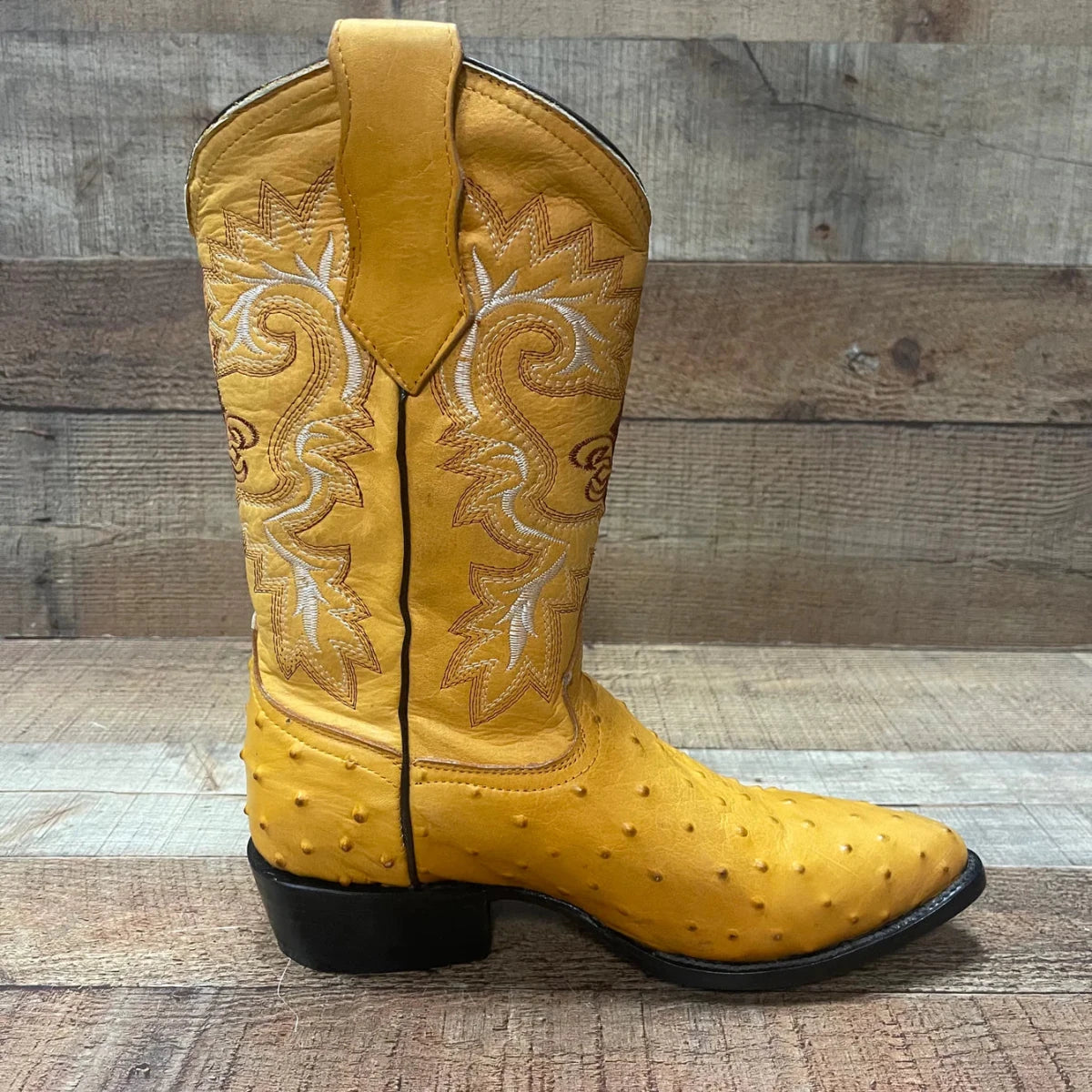 Men's Cowboy Western Ostrich Printed Pointed Boots Est. 099 Mango - OriginalWestern.com