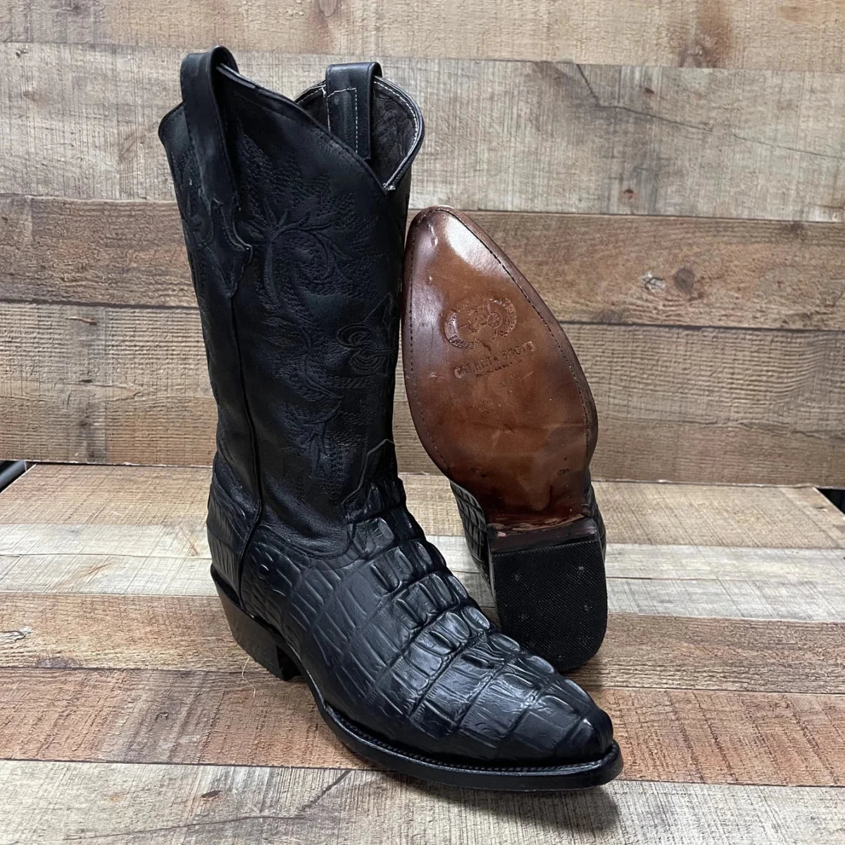 Men's Crocodile Print Leather Cowboy Boots Est. 099 Black - OriginalWestern.com