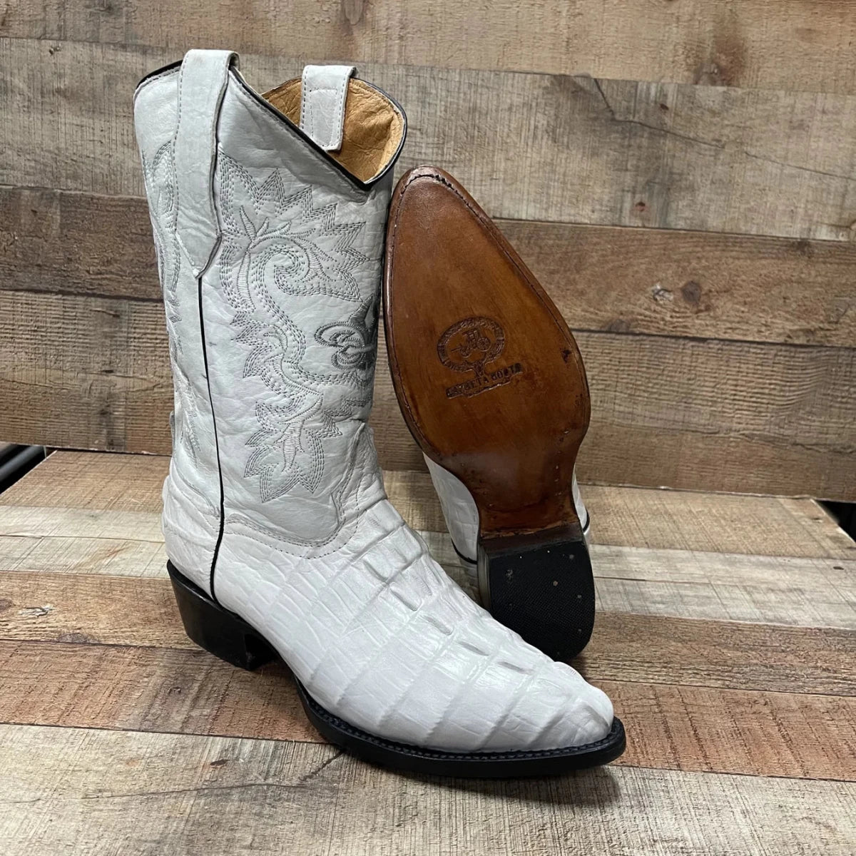 Men's Crocodile Print Leather Cowboy Boots Est. 099 Bone - OriginalWestern.com