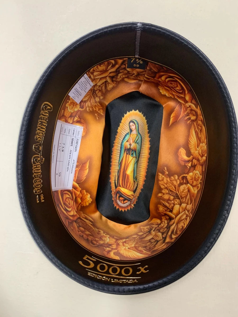 Men's Cuernos Chuecos Virgen de Guadalupe 5,000X Sinaloa Style Cowboy Straw Hat - OriginalWestern.com