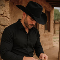 Men’s "El Jefe" 100X Luxury Handcrafted Western Cowboy Beaver Fur Felt Hat - Black - OriginalWestern.com