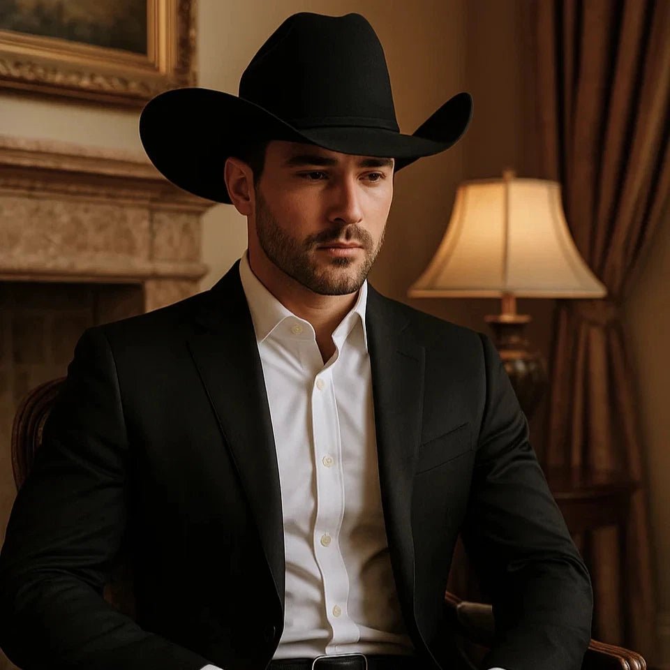 Men’s "El Jefe" 100X Luxury Handcrafted Western Cowboy Beaver Fur Felt Hat - Black - OriginalWestern.com