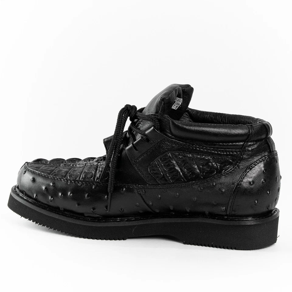 Men's Exotic Caiman and Ostrich Skin Print Casual Shoes - Black - OriginalWestern.com