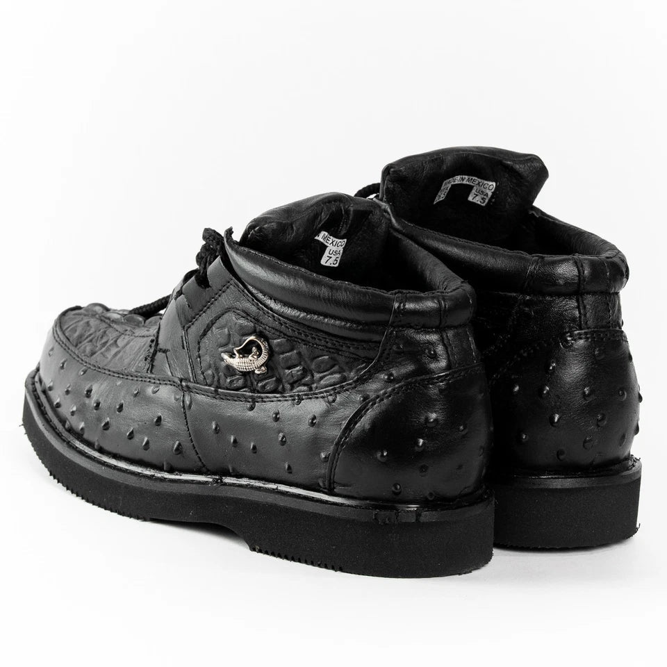 Men's Exotic Caiman and Ostrich Skin Print Casual Shoes - Black - OriginalWestern.com