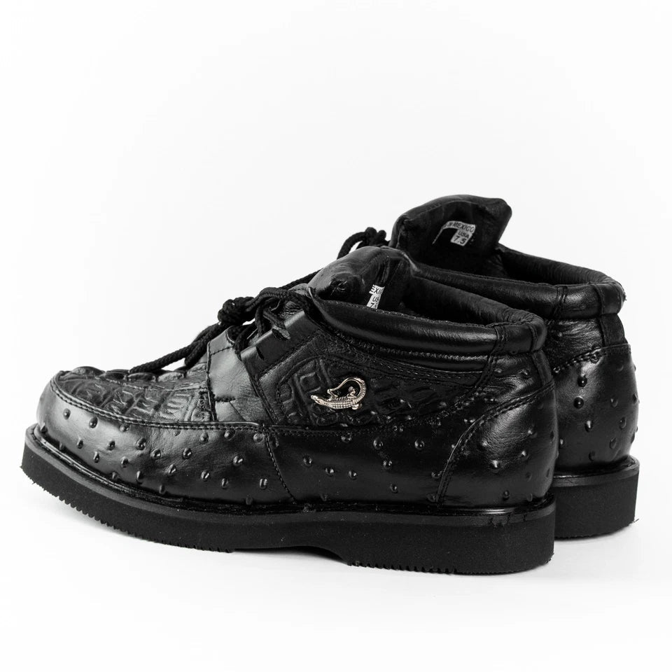 Men's Exotic Caiman and Ostrich Skin Print Casual Shoes - Black - OriginalWestern.com