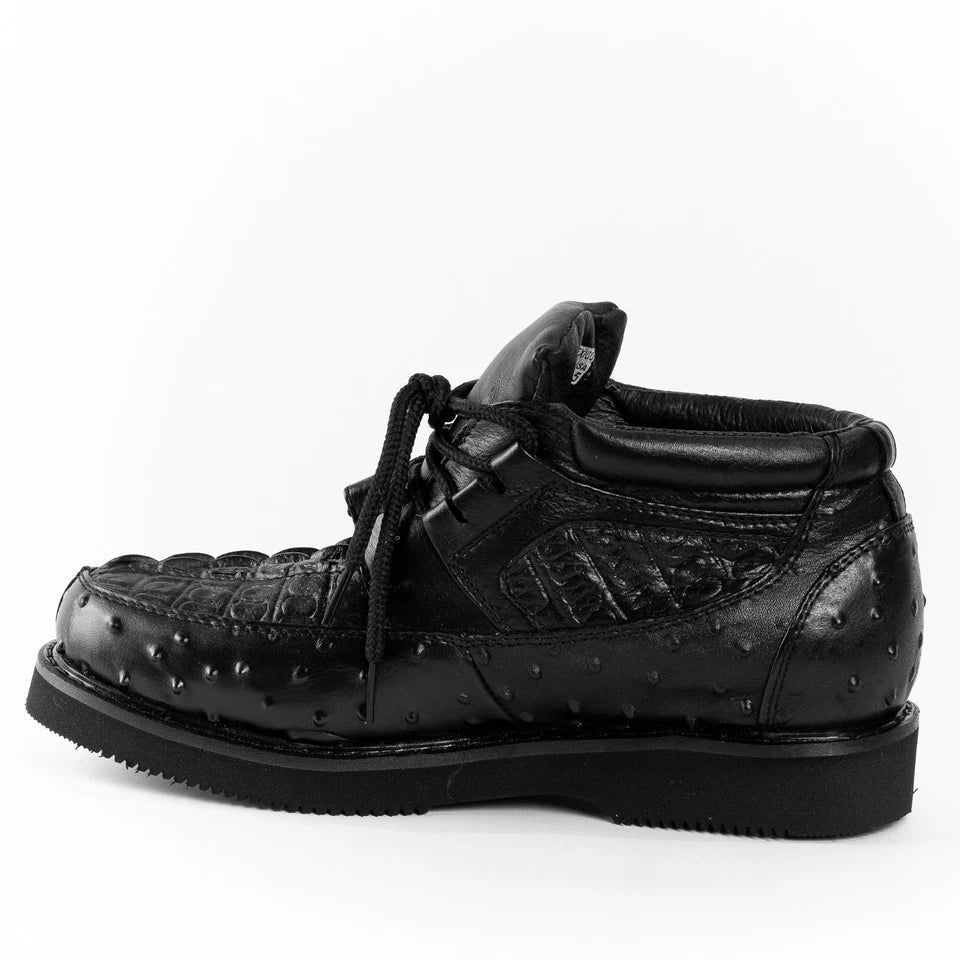 Men's Exotic Caiman and Ostrich Skin Print Casual Shoes - Black - OriginalWestern.com