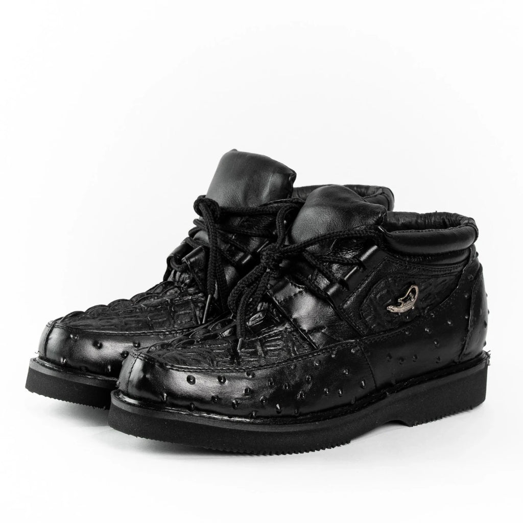Men's Exotic Caiman and Ostrich Skin Print Casual Shoes - Black - OriginalWestern.com