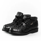 Men's Exotic Caiman and Ostrich Skin Print Casual Shoes - Black - OriginalWestern.com