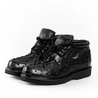 Men's Exotic Caiman and Ostrich Skin Print Casual Shoes - Black - OriginalWestern.com