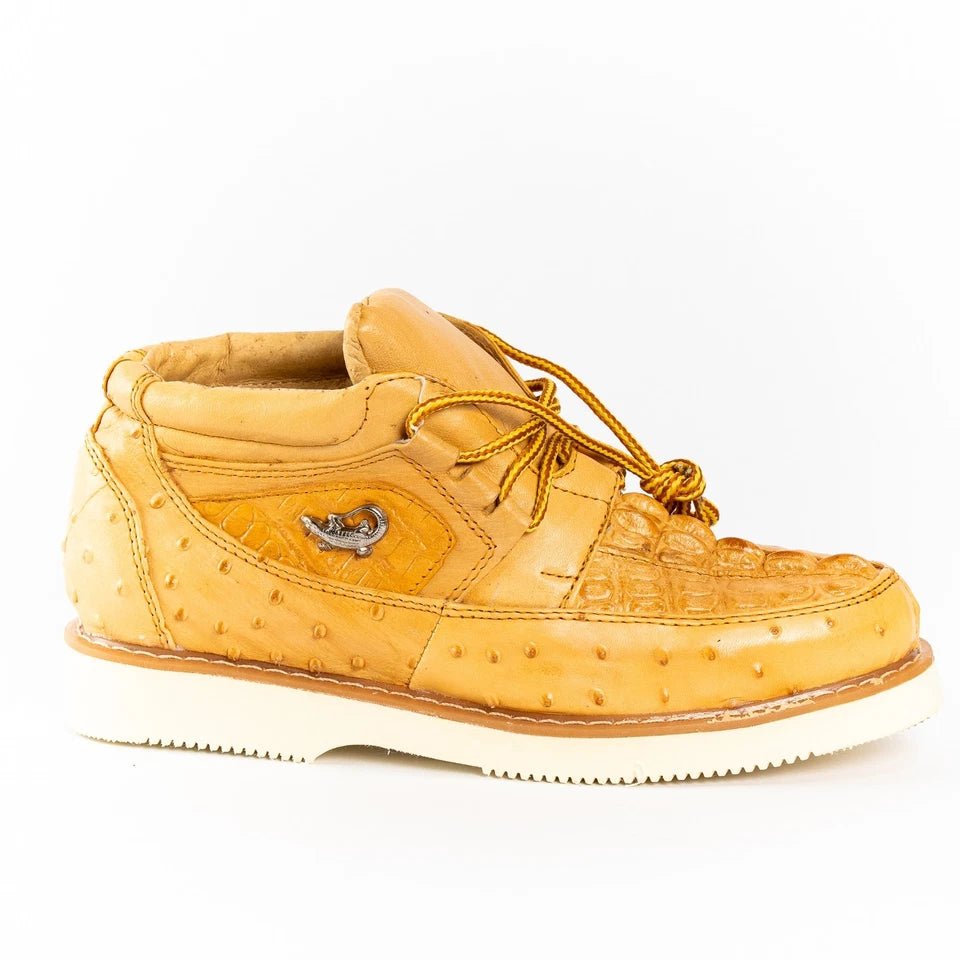 Men's Exotic Caiman and Ostrich Skin Print Casual Shoes - Buttercup - OriginalWestern.com