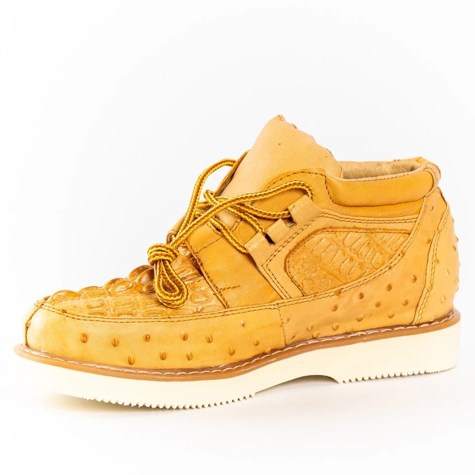 Men's Exotic Caiman and Ostrich Skin Print Casual Shoes - Buttercup - OriginalWestern.com