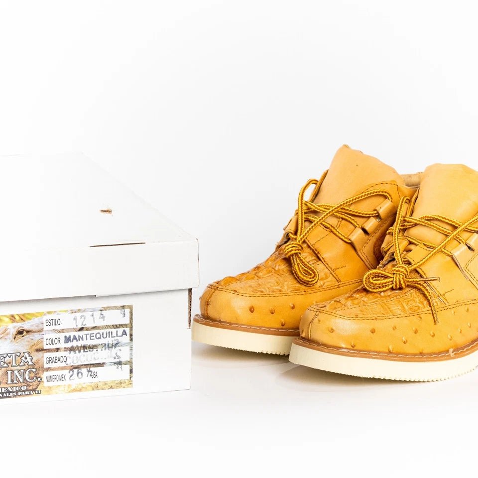 Men's Exotic Caiman and Ostrich Skin Print Casual Shoes - Buttercup - OriginalWestern.com