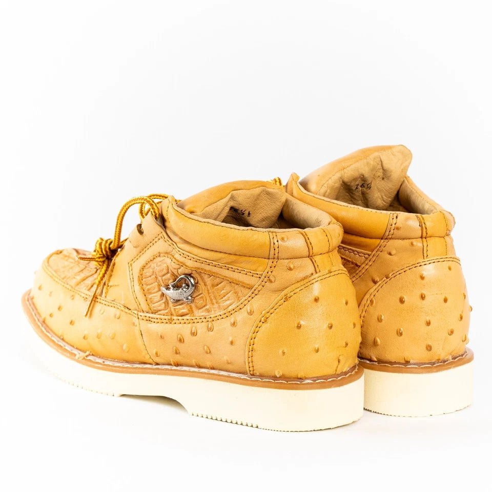 Men's Exotic Caiman and Ostrich Skin Print Casual Shoes - Buttercup - OriginalWestern.com