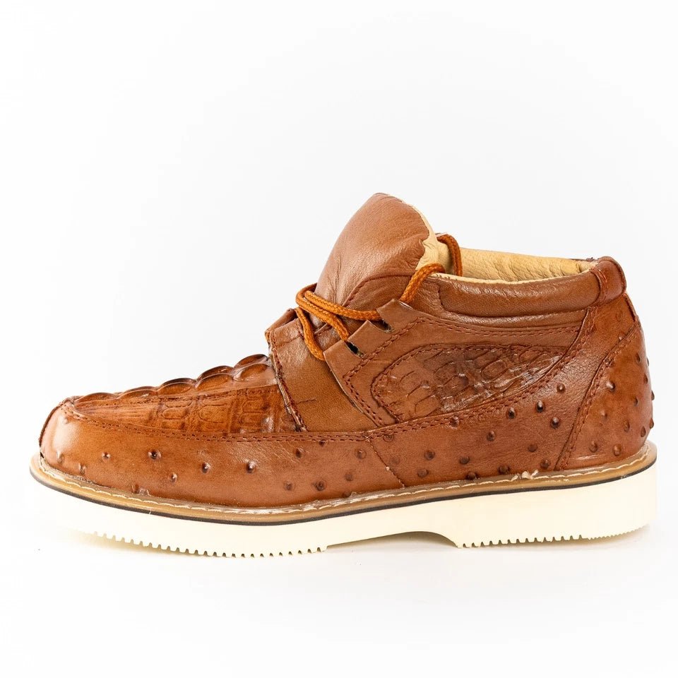 Men's Exotic Caiman and Ostrich Skin Print Casual Shoes - Cognac - OriginalWestern.com