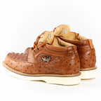 Men's Exotic Caiman and Ostrich Skin Print Casual Shoes - Cognac - OriginalWestern.com