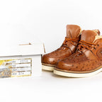 Men's Exotic Caiman and Ostrich Skin Print Casual Shoes - Cognac - OriginalWestern.com