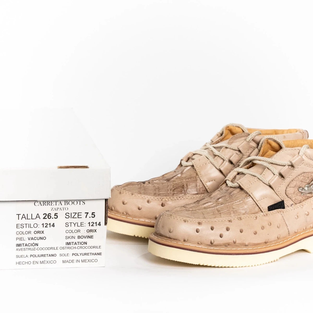 Men's Exotic Caiman and Ostrich Skin Print Casual Shoes - Oryx Sand - OriginalWestern.com