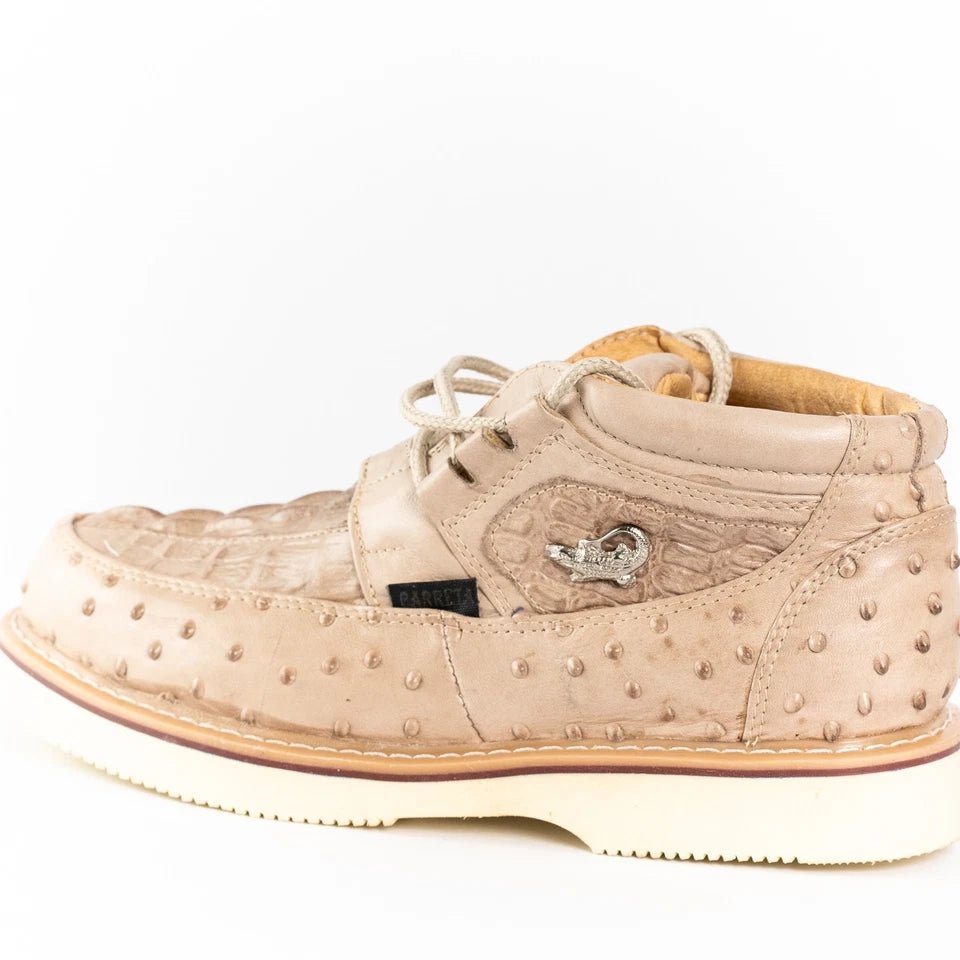 Men's Exotic Caiman and Ostrich Skin Print Casual Shoes - Oryx Sand - OriginalWestern.com