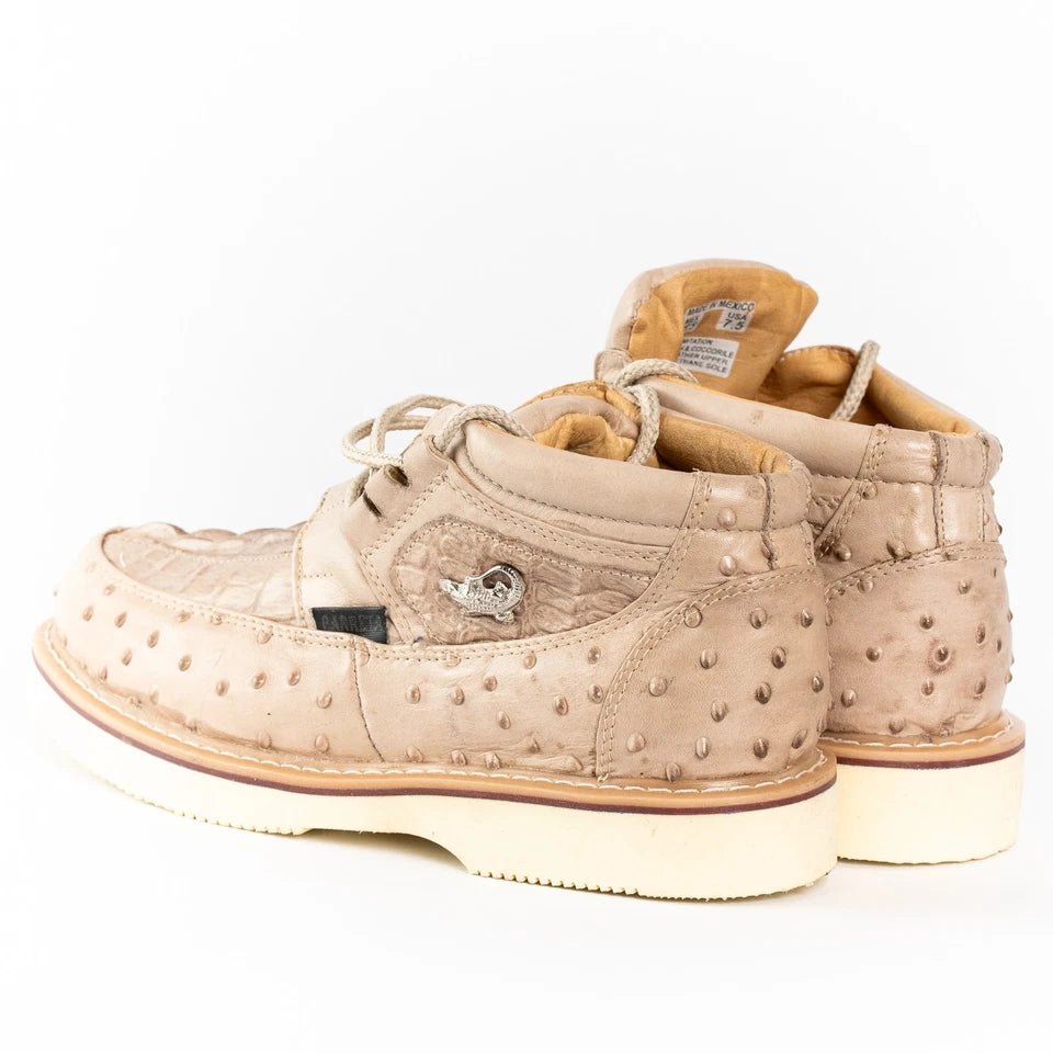 Men's Exotic Caiman and Ostrich Skin Print Casual Shoes - Oryx Sand - OriginalWestern.com