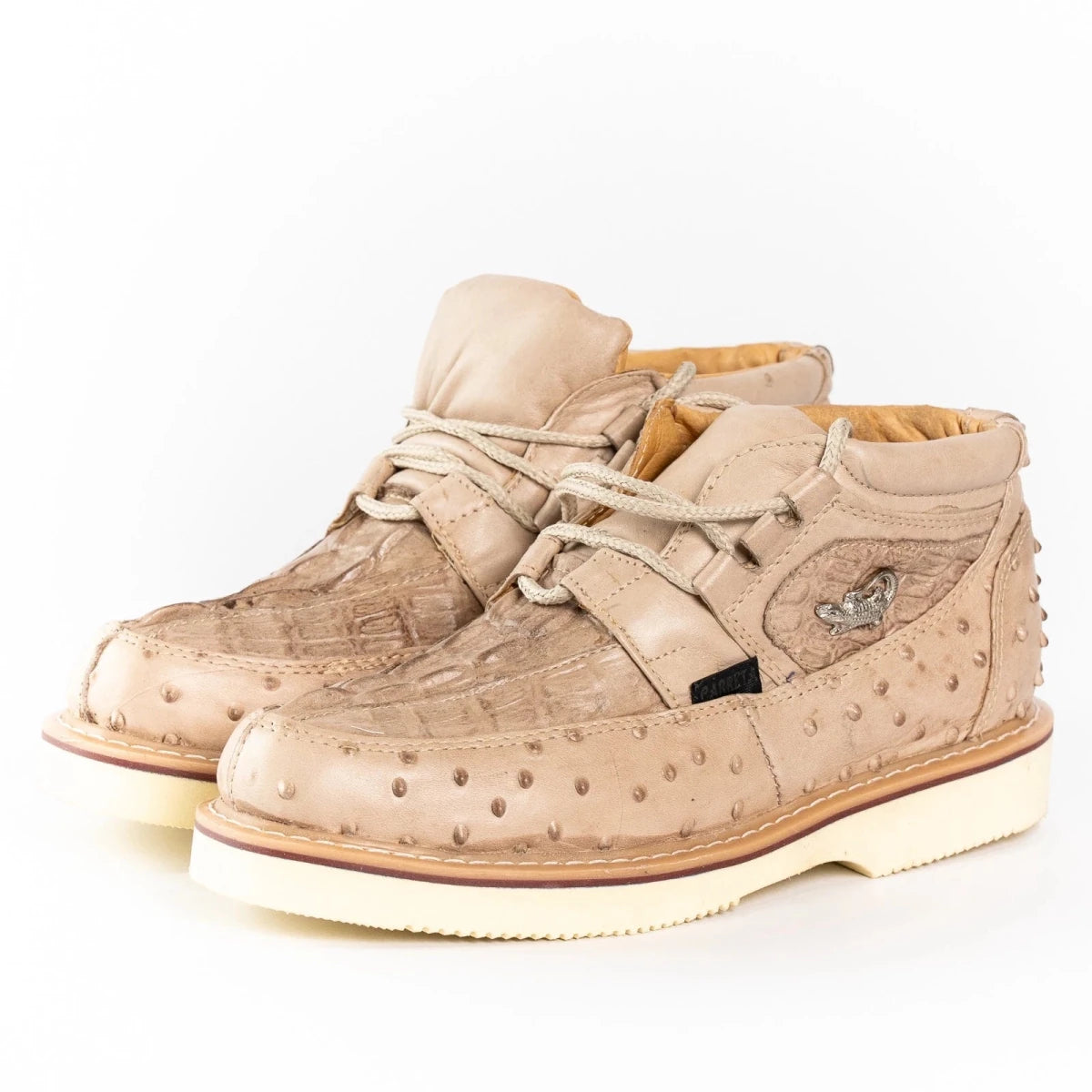 Men's Exotic Caiman and Ostrich Skin Print Casual Shoes - Oryx Sand - OriginalWestern.com