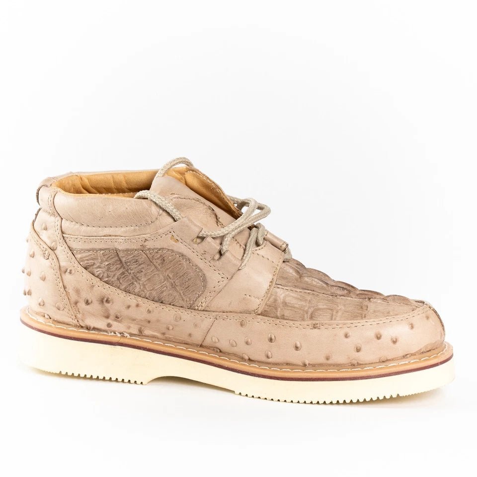 Men's Exotic Caiman and Ostrich Skin Print Casual Shoes - Oryx Sand - OriginalWestern.com