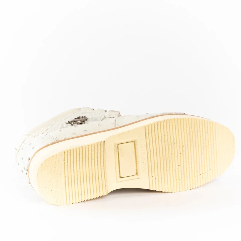 Men's Exotic Caiman and Ostrich Skin Print Casual Shoes - Winter White Bone - OriginalWestern.com