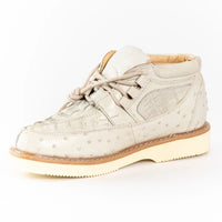 Men's Exotic Caiman and Ostrich Skin Print Casual Shoes - Winter White Bone - OriginalWestern.com