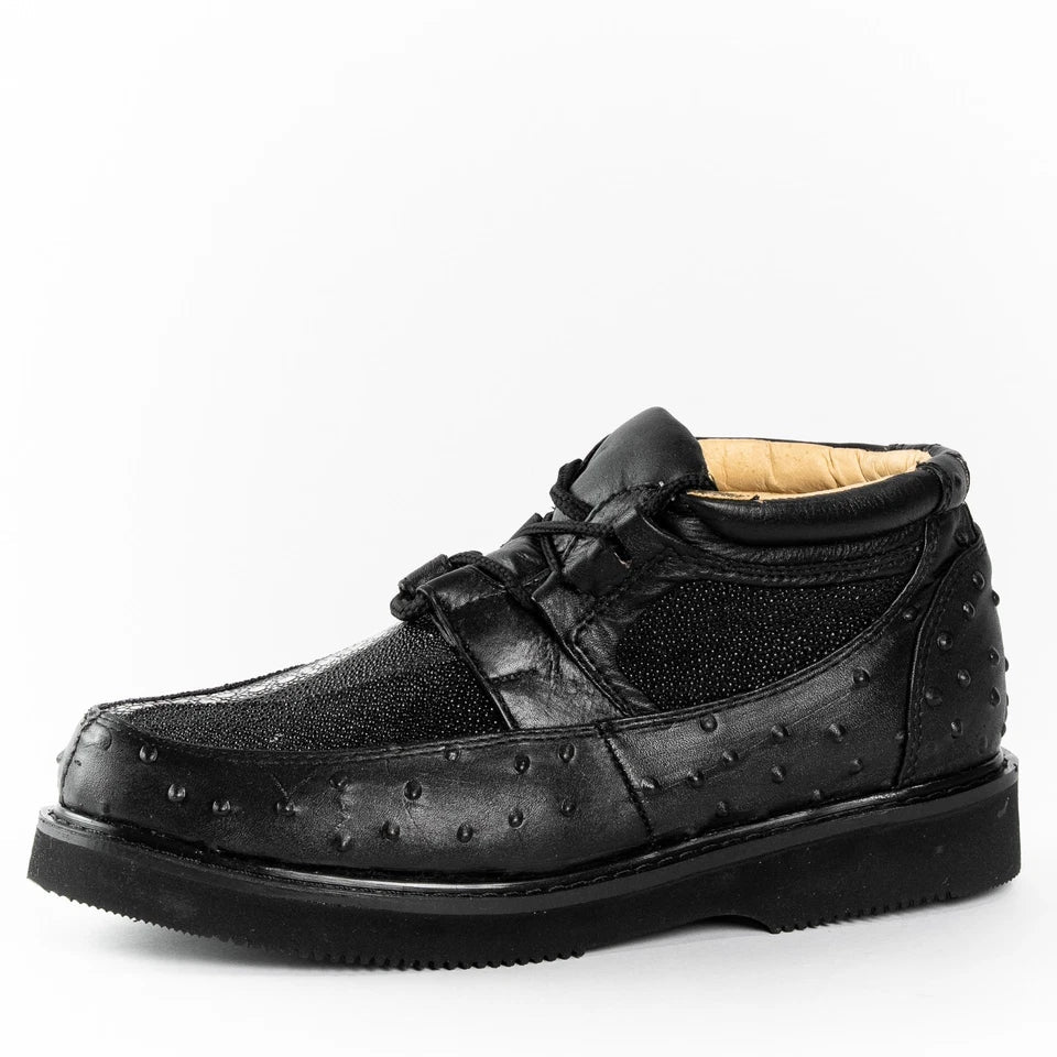 Men's Exotic Stingray and Ostrich Skin Print Casual Shoes - Black - OriginalWestern.com