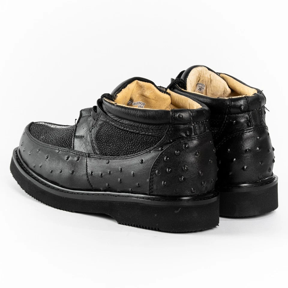 Men's Exotic Stingray and Ostrich Skin Print Casual Shoes - Black - OriginalWestern.com