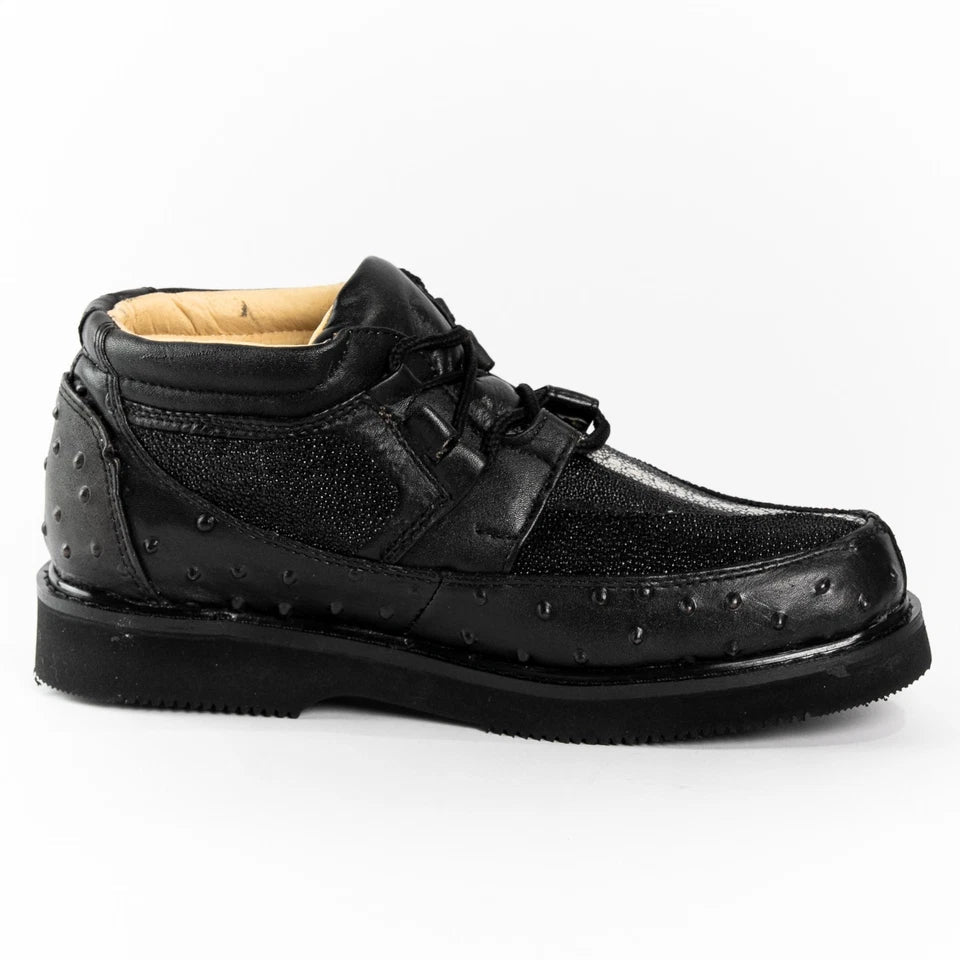 Men's Exotic Stingray and Ostrich Skin Print Casual Shoes - Black - OriginalWestern.com