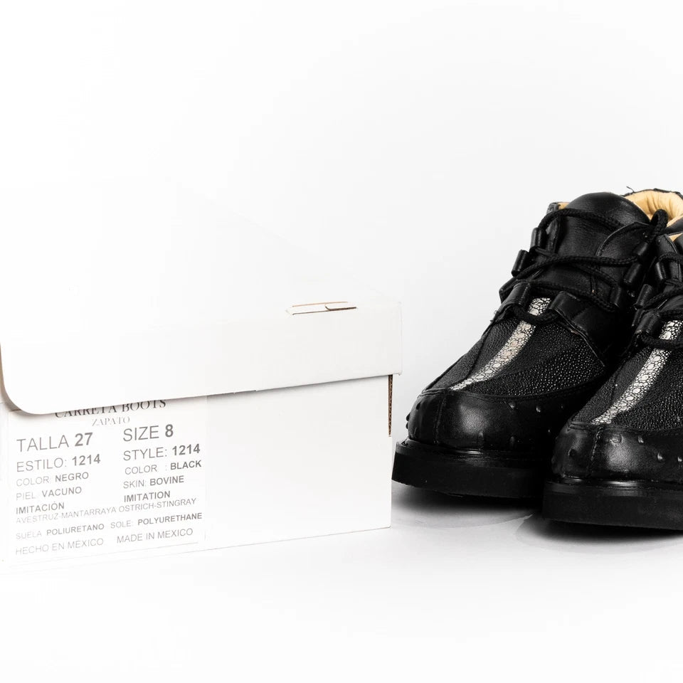 Men's Exotic Stingray and Ostrich Skin Print Casual Shoes - Black - OriginalWestern.com