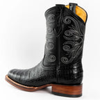 Men's Genuine Exotic Leather Caiman Alligator Print Square Toe Cowboy Boots - Black - OriginalWestern.com