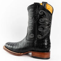 Men's Genuine Exotic Leather Caiman Alligator Print Square Toe Cowboy Boots - Black - OriginalWestern.com