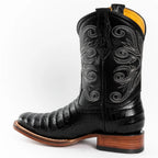Men's Genuine Exotic Leather Caiman Alligator Print Square Toe Cowboy Boots - Black - OriginalWestern.com