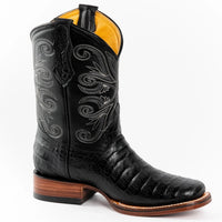 Men's Genuine Exotic Leather Caiman Alligator Print Square Toe Cowboy Boots - Black - OriginalWestern.com