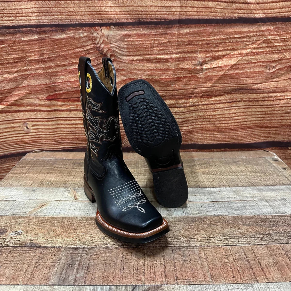 Men's Genuine Leather Western Cowboy Rodeo Square Toe Boot Est. 721 Black - OriginalWestern.com
