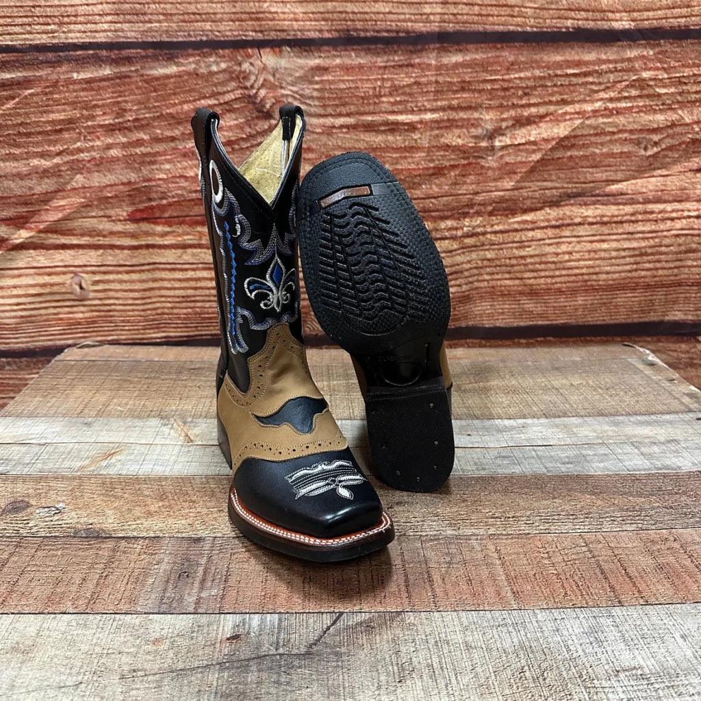Men's Genuine Leather Western Cowboy Rodeo Square Toe Boot Est. 721 Black Brown Bull - OriginalWestern.com
