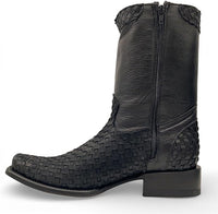 Men's Genuine Petatillo Leather Dubai Square Toe Boots with Zipper - Black - OriginalWestern.com