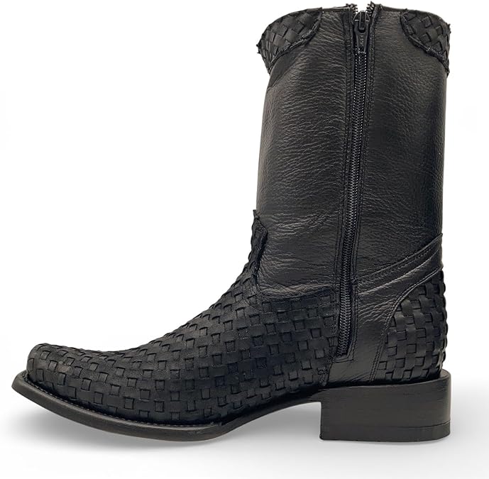 Men's Genuine Petatillo Leather Dubai Square Toe Boots with Zipper - Black - OriginalWestern.com