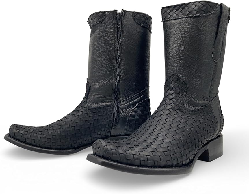 Men's Genuine Petatillo Leather Dubai Square Toe Boots with Zipper - Black - OriginalWestern.com