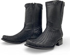 Men's Genuine Petatillo Leather Dubai Square Toe Boots with Zipper - Black - OriginalWestern.com