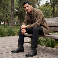 Men's Genuine Petatillo Leather Dubai Square Toe Boots with Zipper - Black - OriginalWestern.com