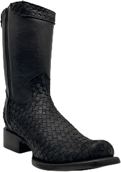 Men's Genuine Petatillo Leather Dubai Square Toe Boots with Zipper - Black - OriginalWestern.com