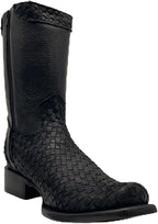 Men's Genuine Petatillo Leather Dubai Square Toe Boots with Zipper - Black - OriginalWestern.com