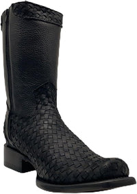 Men's Genuine Petatillo Leather Dubai Square Toe Boots with Zipper - Black - OriginalWestern.com
