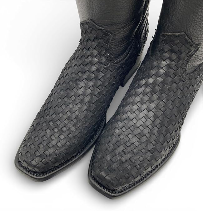 Men's Genuine Petatillo Leather Dubai Square Toe Boots with Zipper - Black - OriginalWestern.com