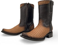 Men's Genuine Petatillo Leather Dubai Square Toe Boots with Zipper - Sand - OriginalWestern.com