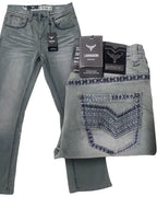 Men's Boot Cut Western Jeans – Stretch Denim Cowboy Pants – Gray 1870
