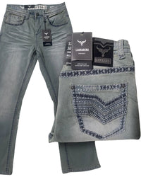 Men's Boot Cut Western Jeans – Stretch Denim Cowboy Pants – Gray 1870